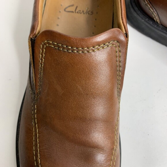 Clarks Mens Loafers Shoes Brown Leather Bicycle Toe Slip-On 8M - Picture 7 of 8
